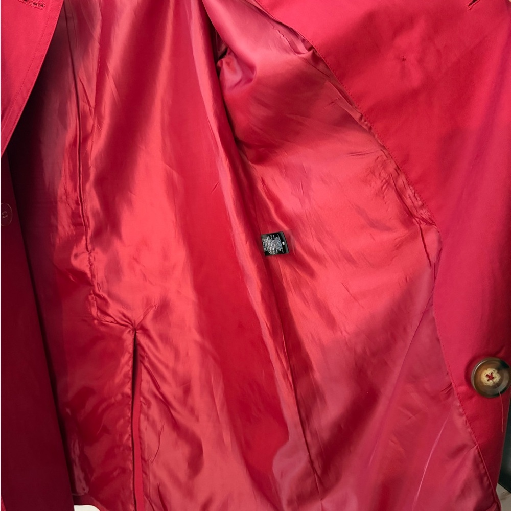 London Fog Red Double Breasted Trench Rain Coat Jacket Size M Classic Chic Bold - Picture 10 of 13